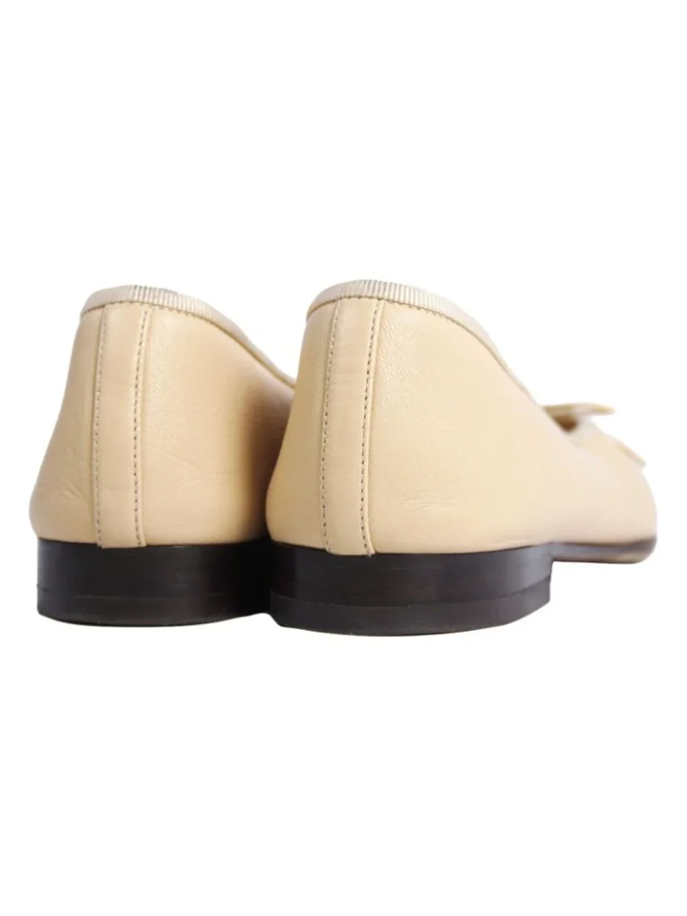 Chanel Pumps Ballerina Ribbon CC Logo Leather Shoes 36C Beige
